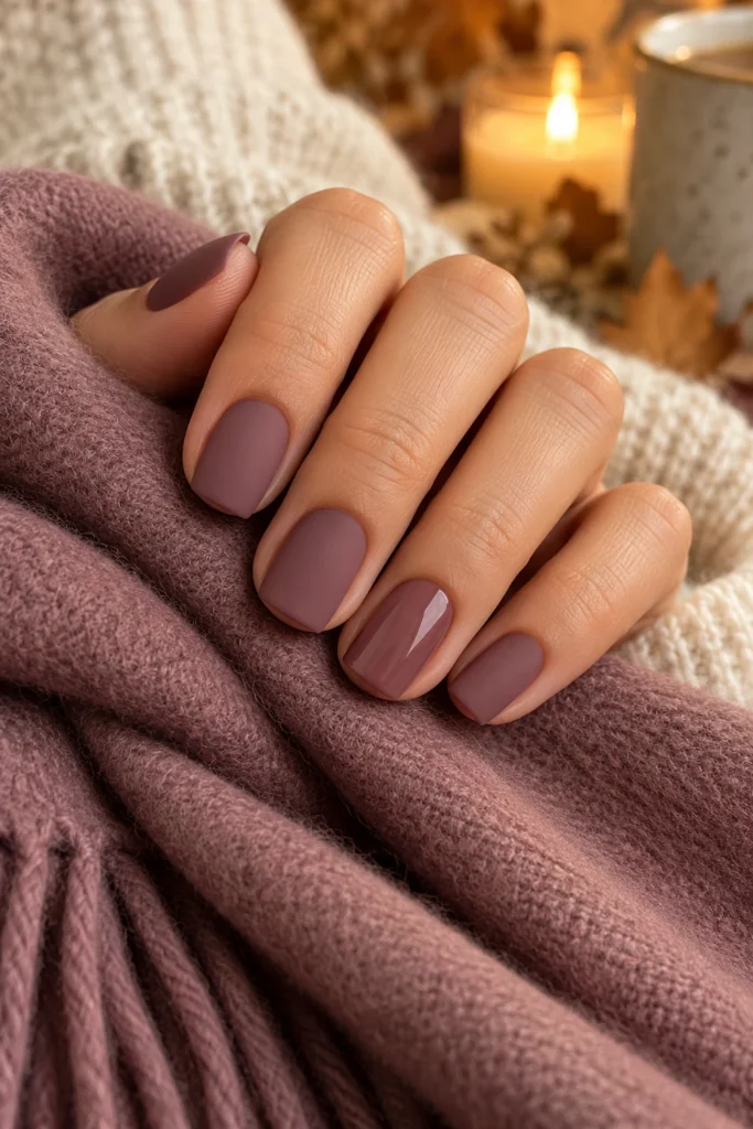 Matte mauve nails with a soft velvet finish (AI-generated image)
